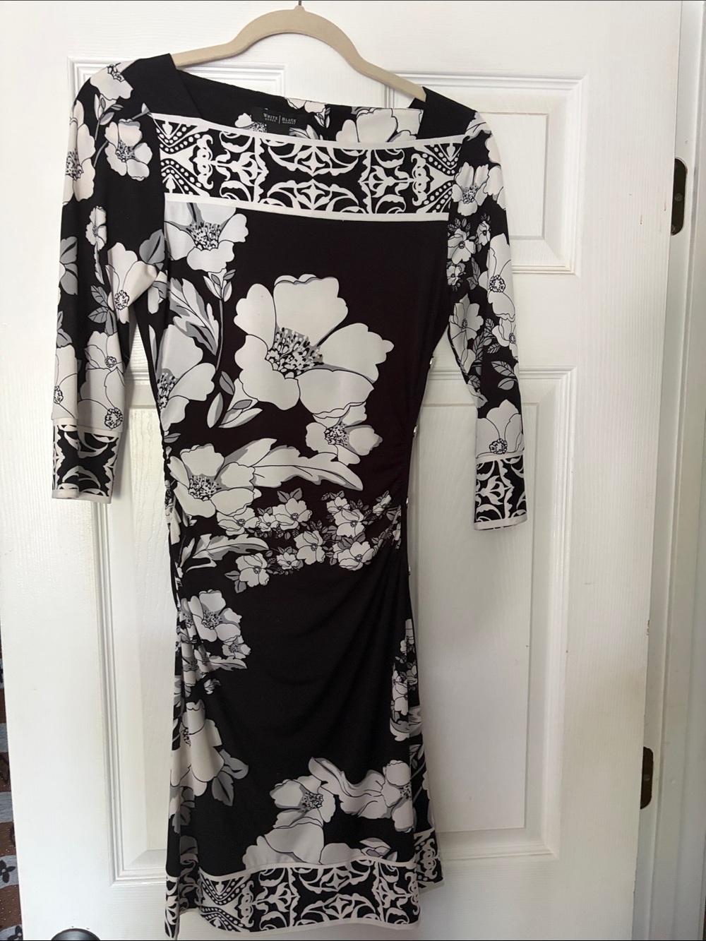 White House Black Market Black and White Floral Midi Dress